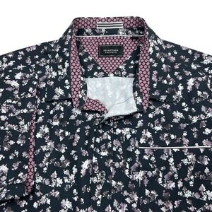 7 Diamonds Button Up‎ Shirt Mens Size XL Black Floral Short Sleeve 4 Way Stretch